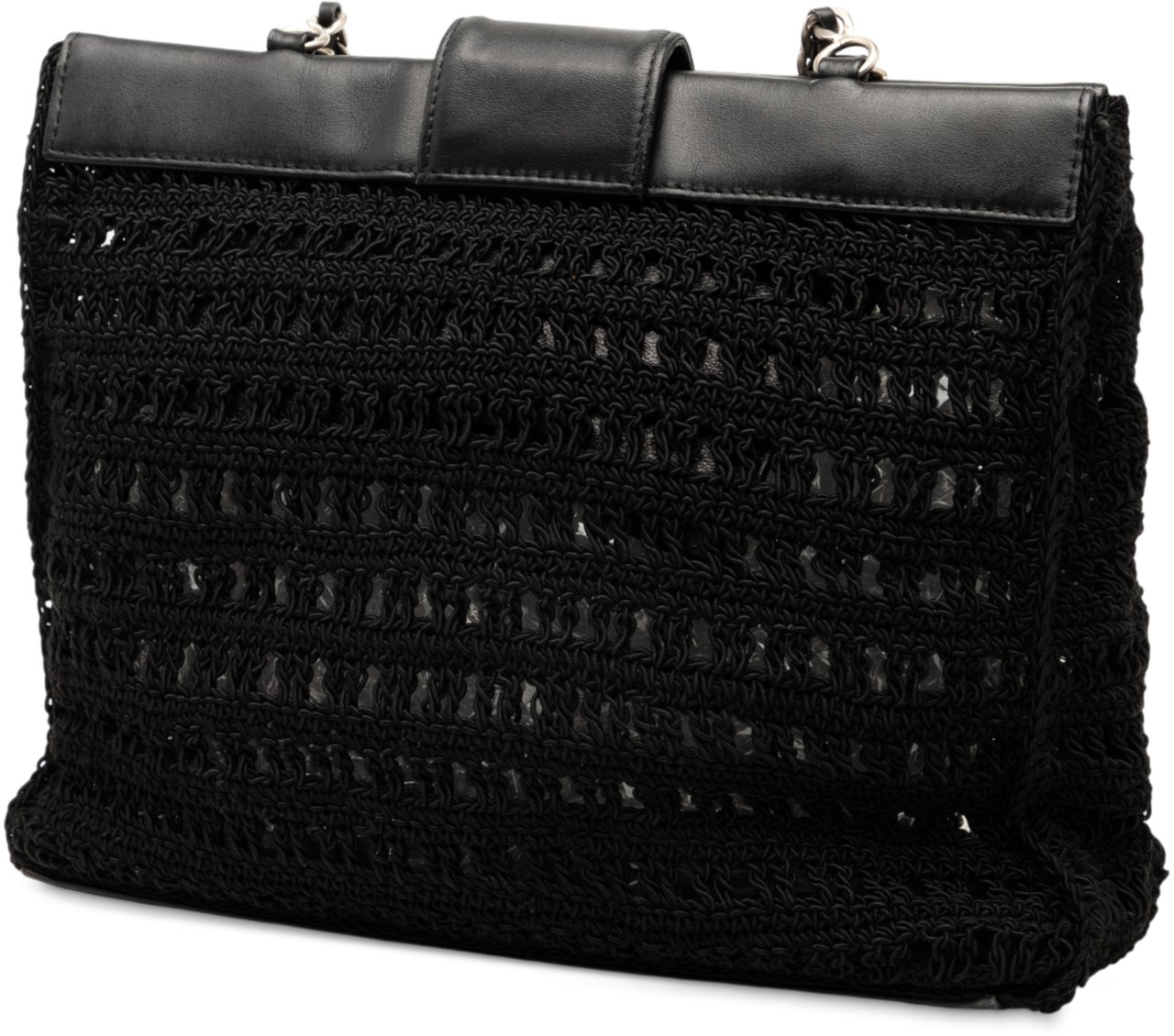 Chanel CC Crochet Raffia Chain Tote Zwart