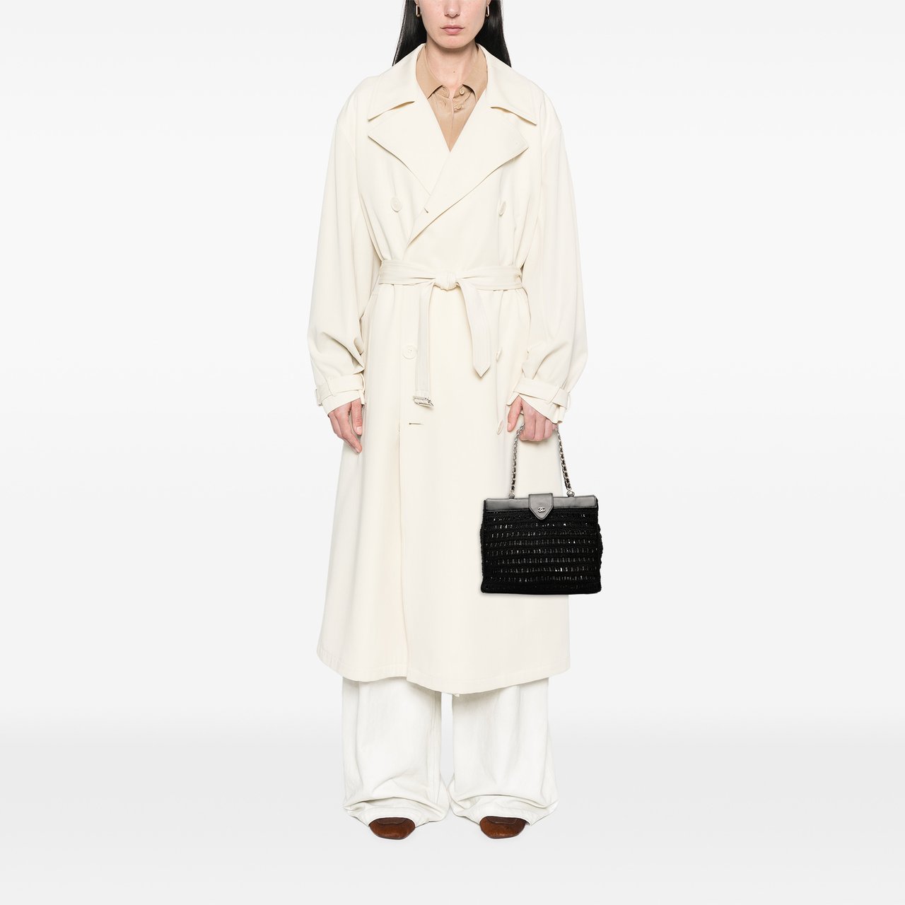 Chanel CC Crochet Raffia Chain Tote Zwart