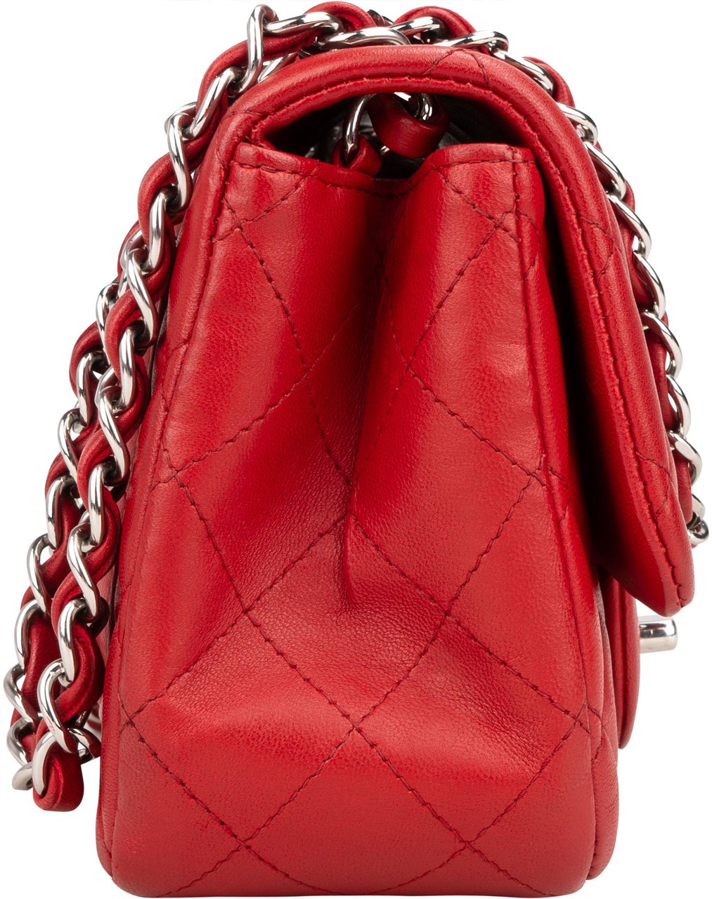 Chanel Quilted Lambskin Palladium Mini Single Flap Crossbody Bag Rood