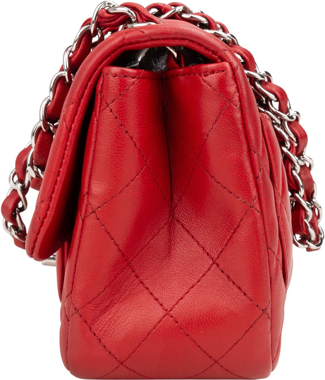 Chanel Quilted Lambskin Palladium Mini Single Flap Crossbody Bag Rood