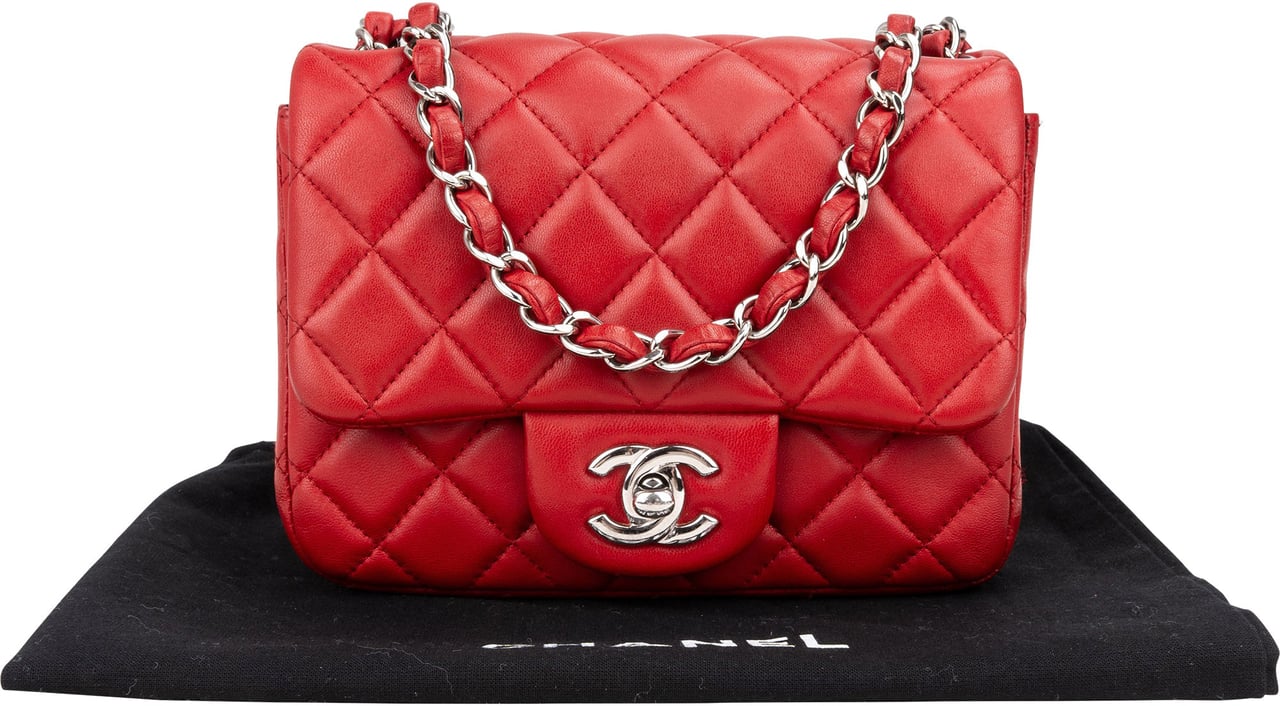 Chanel Quilted Lambskin Palladium Mini Single Flap Crossbody Bag Rood