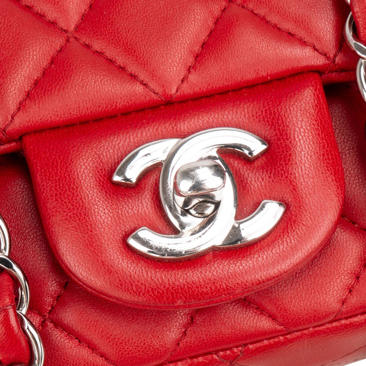 Chanel Quilted Lambskin Palladium Mini Single Flap Crossbody Bag Rood