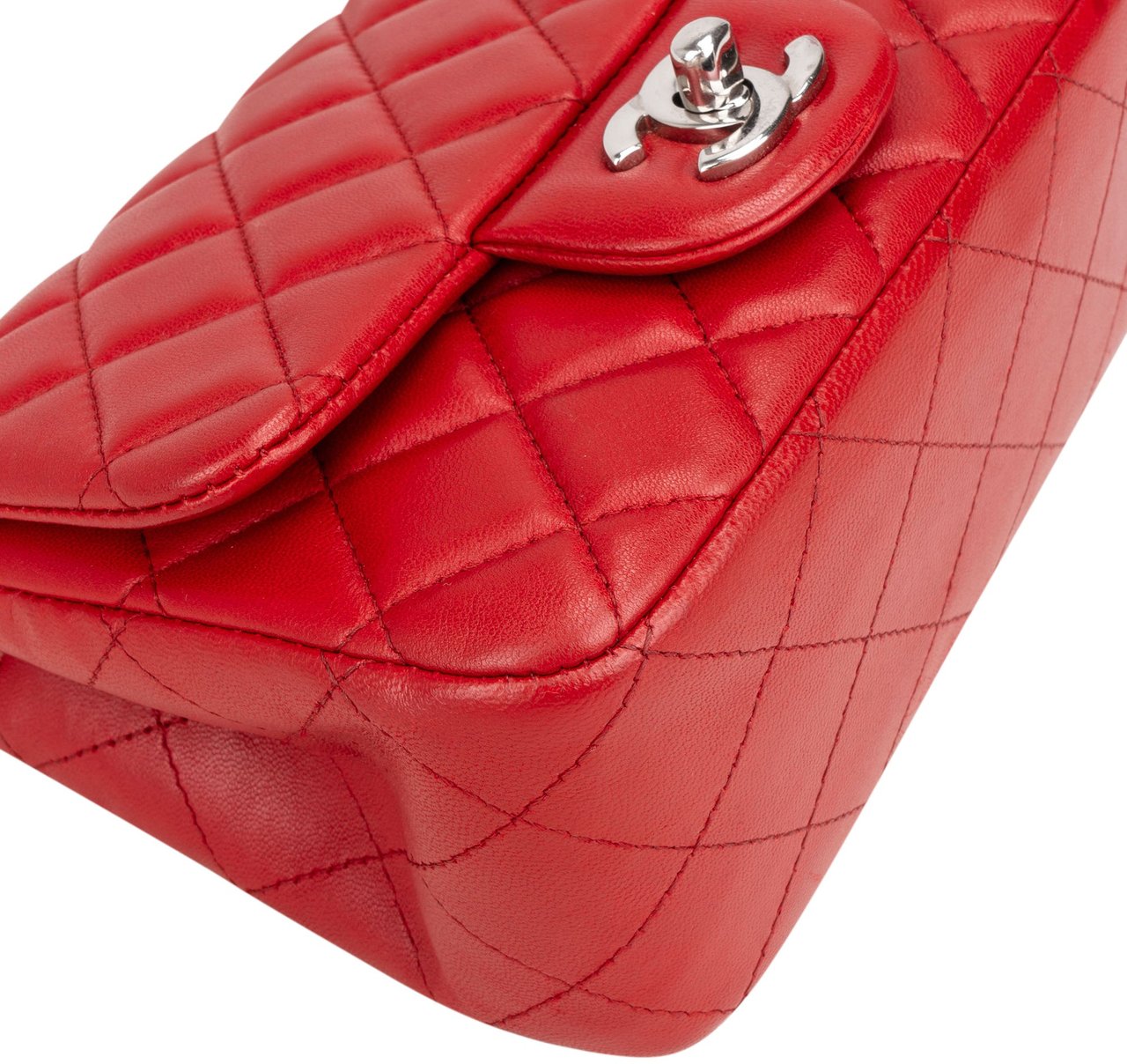 Chanel Quilted Lambskin Palladium Mini Single Flap Crossbody Bag Rood