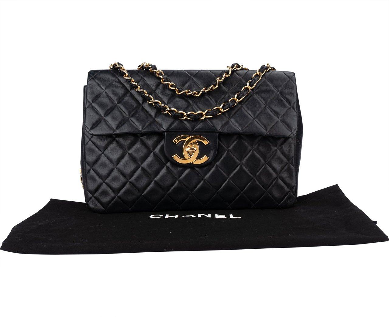 Chanel Chanel Quilted Lambskin 24K Gold Jumbo Single Flap Crossbody Bag Divers