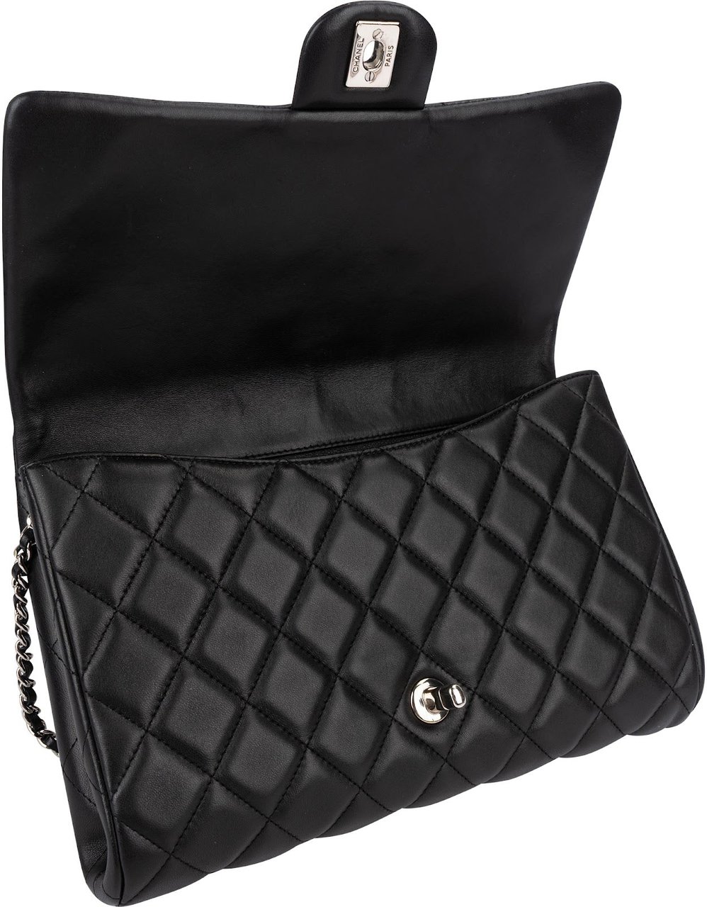 Chanel Chanel Quilted Lambskin Palladium Single Flap Shoulder Bag Zwart