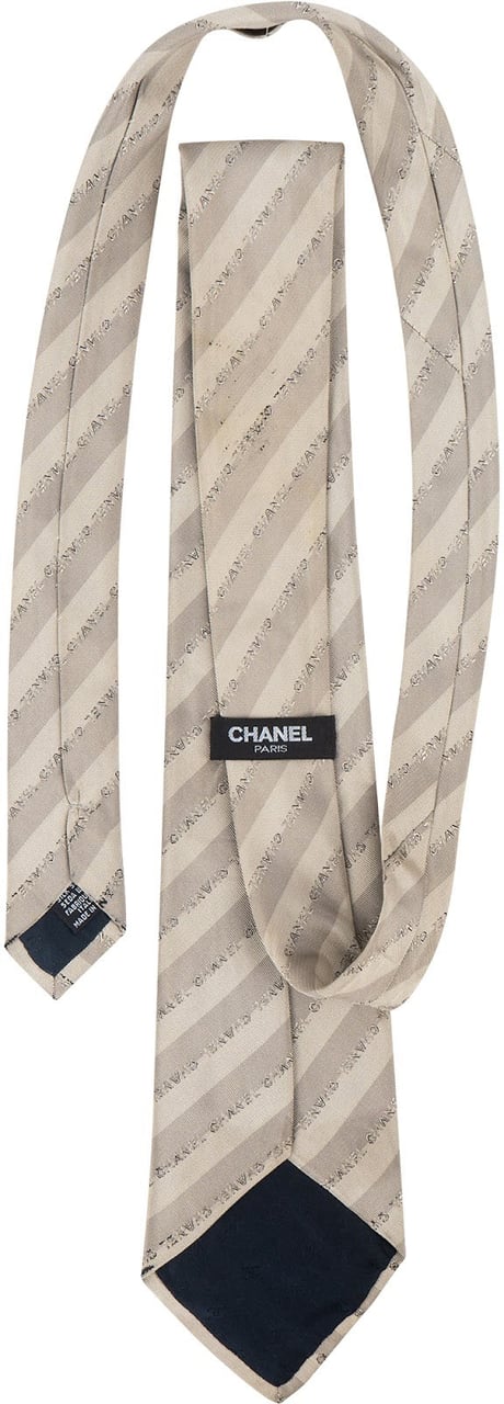 Chanel Chanel Striped Emblem Silk Tie Krawatte Beige