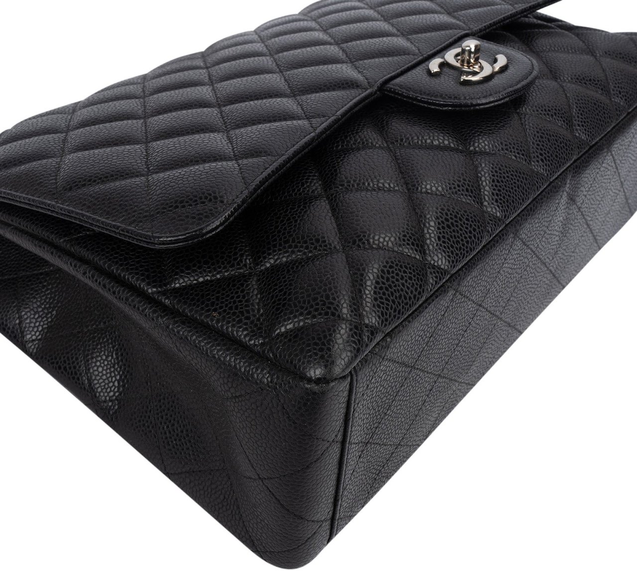 Chanel Quilted Caviar Leather Palladium Maxi Single Flap Crossbody Bag Zwart
