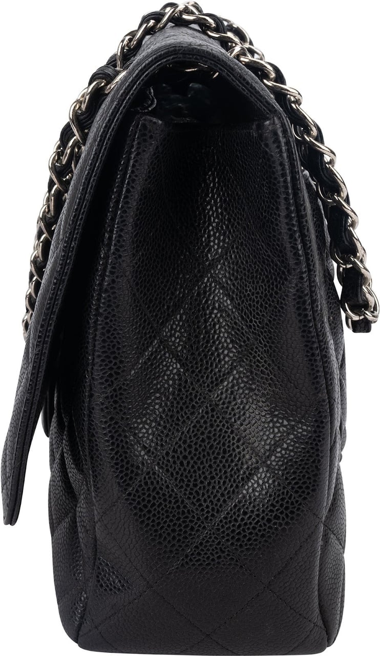 Chanel Quilted Caviar Leather Palladium Maxi Single Flap Crossbody Bag Zwart