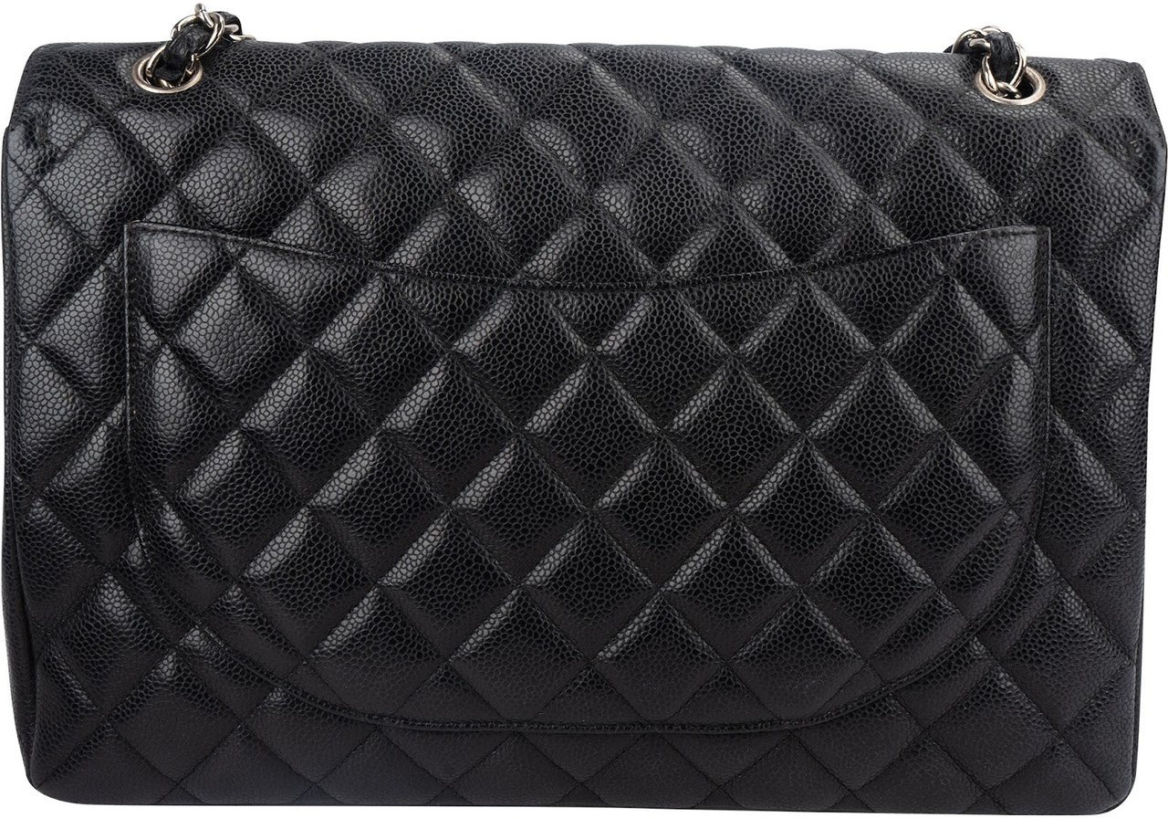 Chanel Quilted Caviar Leather Palladium Maxi Single Flap Crossbody Bag Zwart