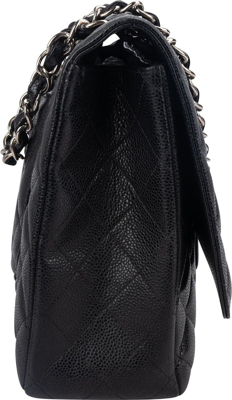 Chanel Quilted Caviar Leather Palladium Maxi Single Flap Crossbody Bag Zwart