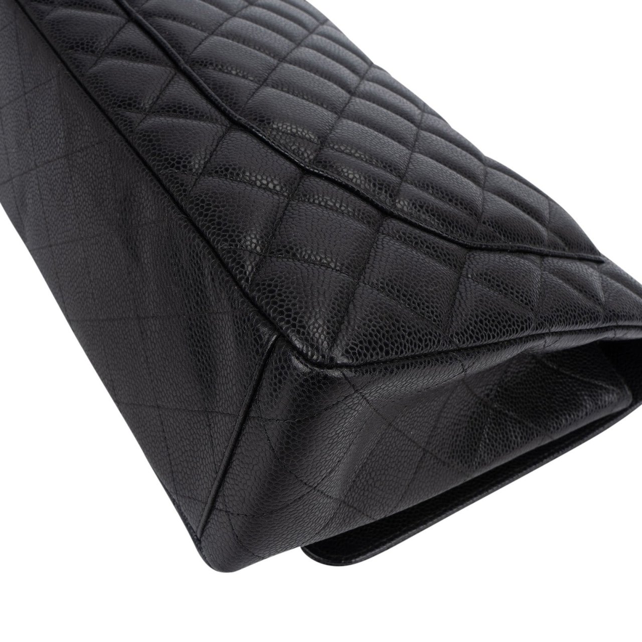 Chanel Quilted Caviar Leather Palladium Maxi Single Flap Crossbody Bag Zwart