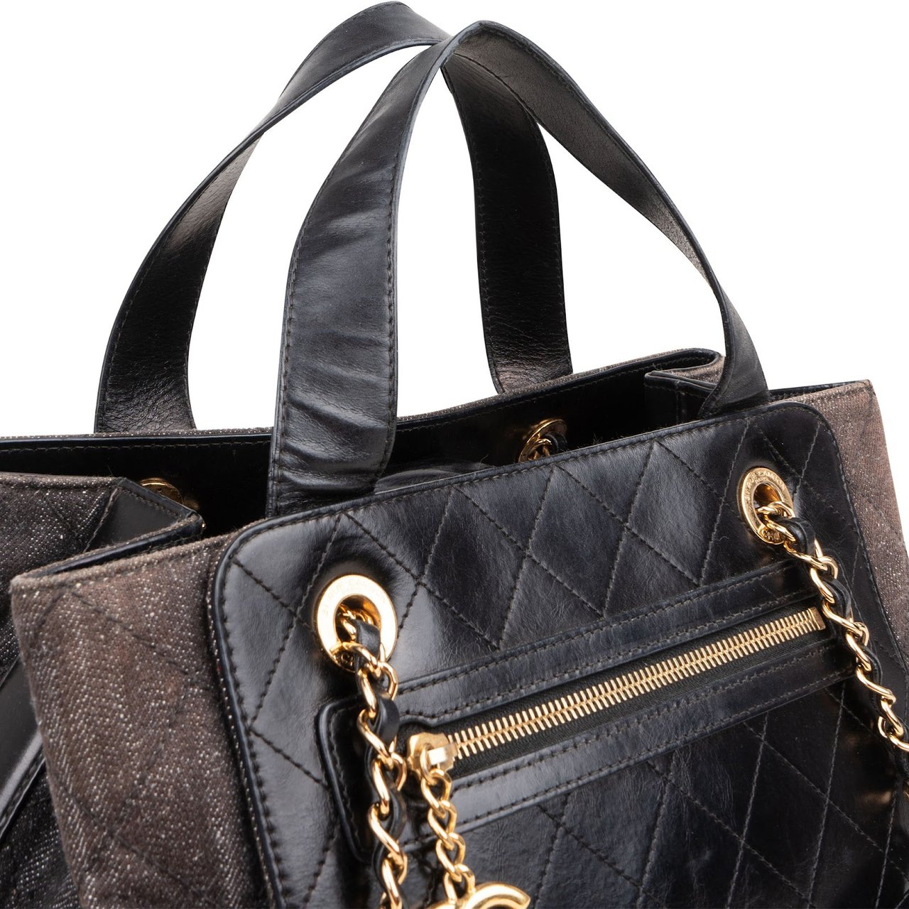 Chanel Chanel Stitching Denim CC Shoulder Handbag Zwart