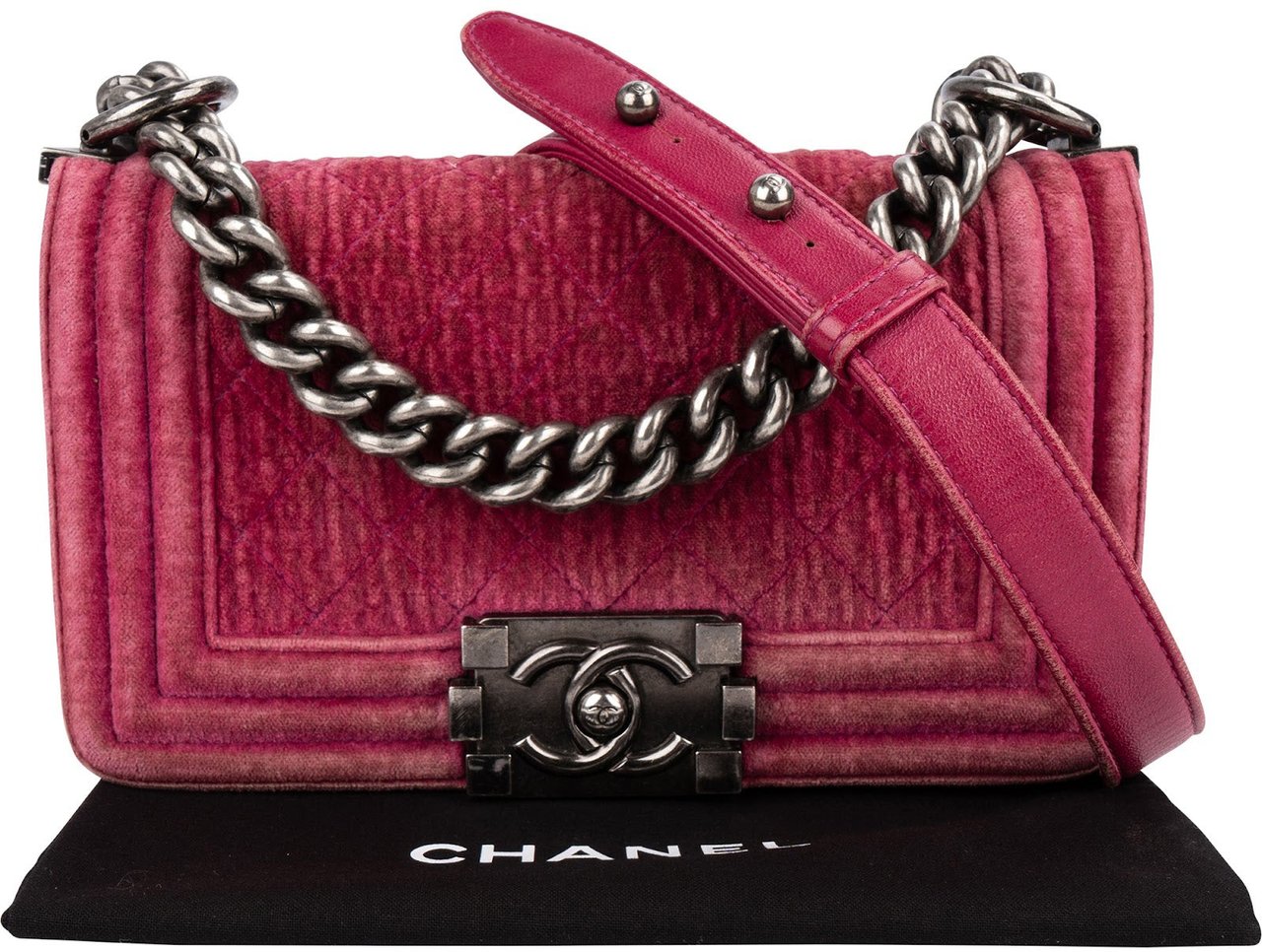 Chanel Quilted Velvet Small Boy Single Flap Crossbody Bag Roze