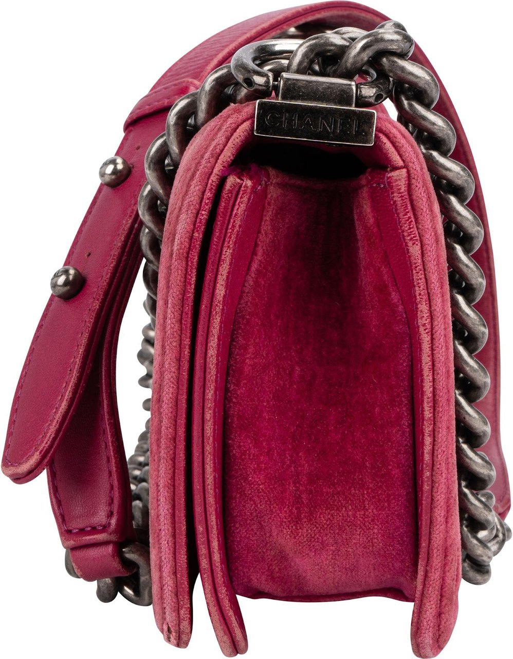 Chanel Quilted Velvet Small Boy Single Flap Crossbody Bag Roze