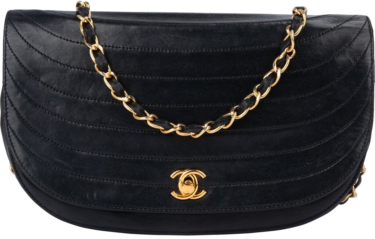 Chanel Chanel Quilted Lambskin 24K Gold Halfmoon Single Flap Shoulder Bag Divers