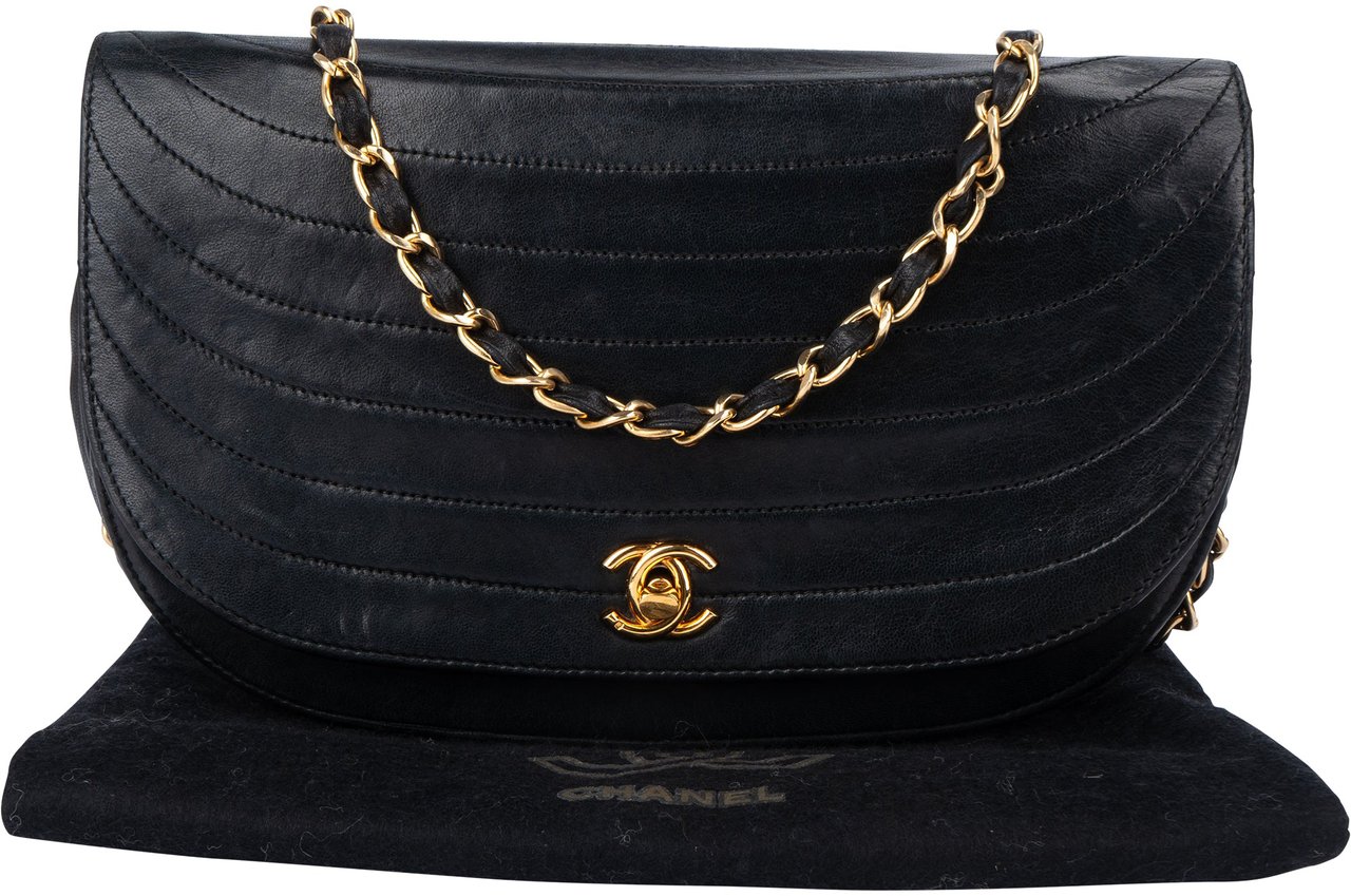 Chanel Chanel Quilted Lambskin 24K Gold Halfmoon Single Flap Shoulder Bag Divers