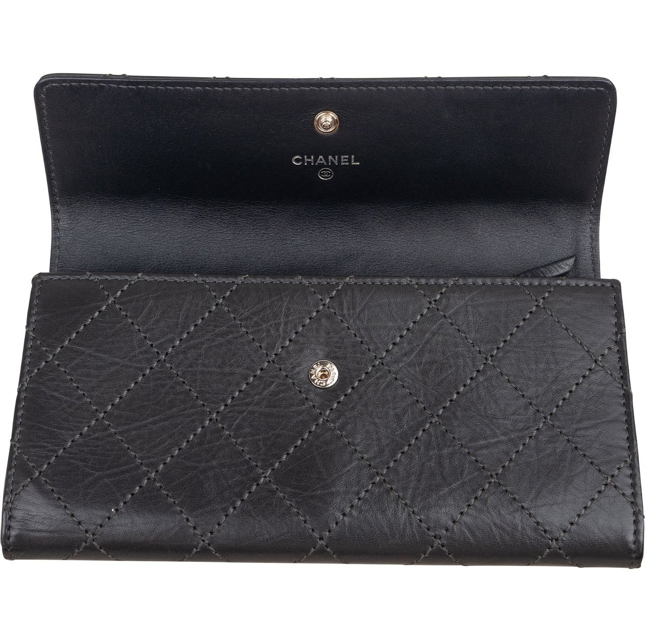 Chanel Quilted Aged Calfskin 2.55 Flap Wallet Zwart