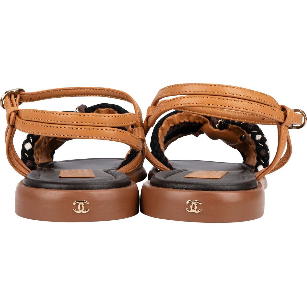 Chanel Multicolor Leather Tweed Braided Rope Chain CC Sandals (37) Bruin