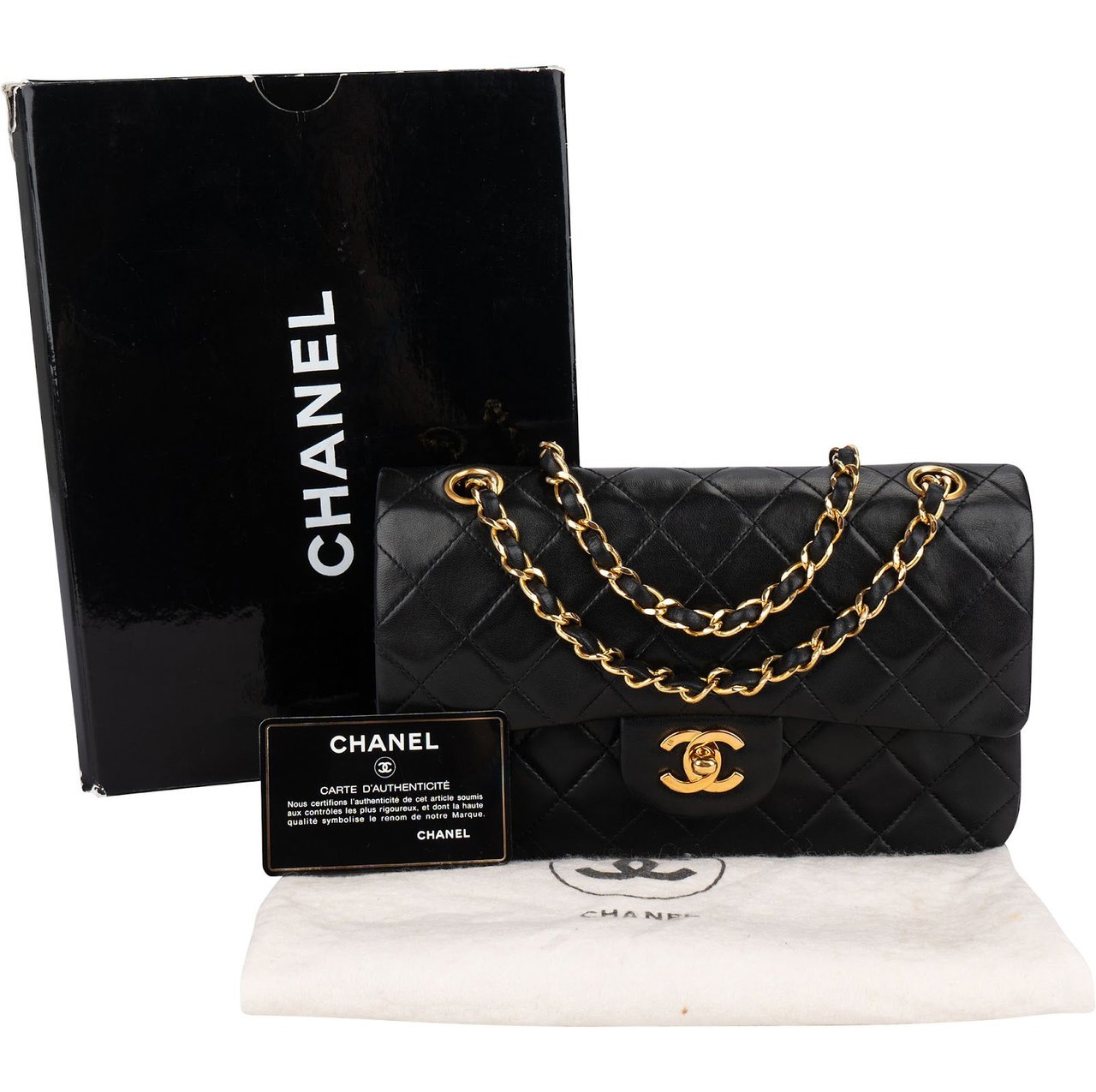 Chanel Quilted Lambskin 24K Small Double Flap Shoulder Bag Zwart