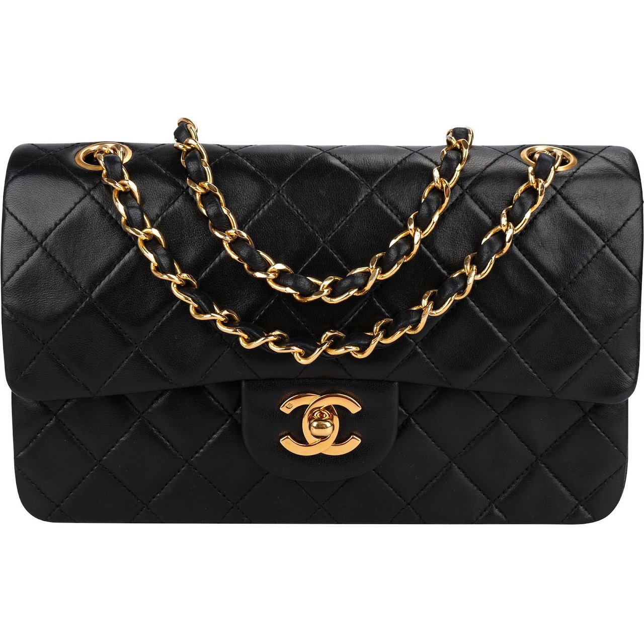 Chanel Quilted Lambskin 24K Small Double Flap Shoulder Bag Zwart