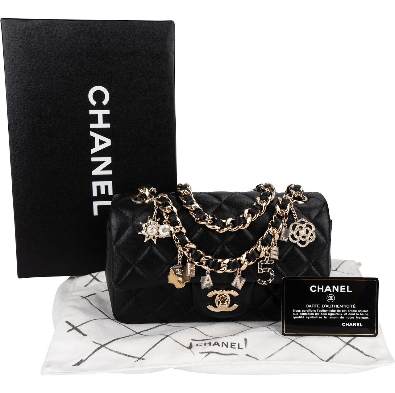 Chanel Quilted Lambskin Coco Lucky Charms Single Flap Crossbody Bag Zwart