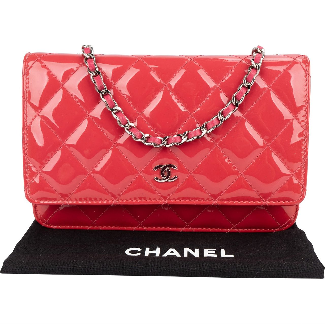 Chanel Quilted Patent Leather Wallet On Chain Crossbody Bag Rood