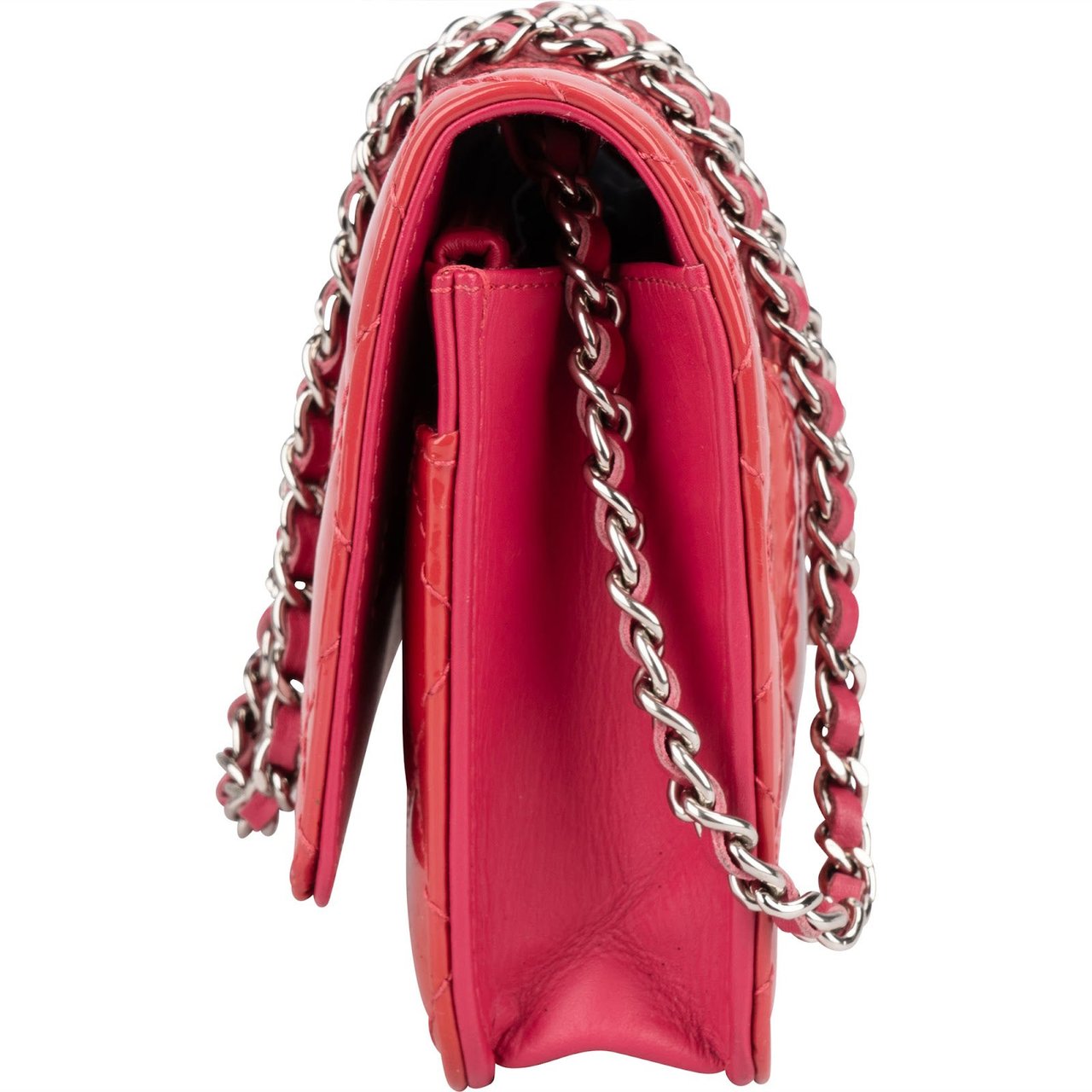 Chanel Quilted Patent Leather Wallet On Chain Crossbody Bag Rood