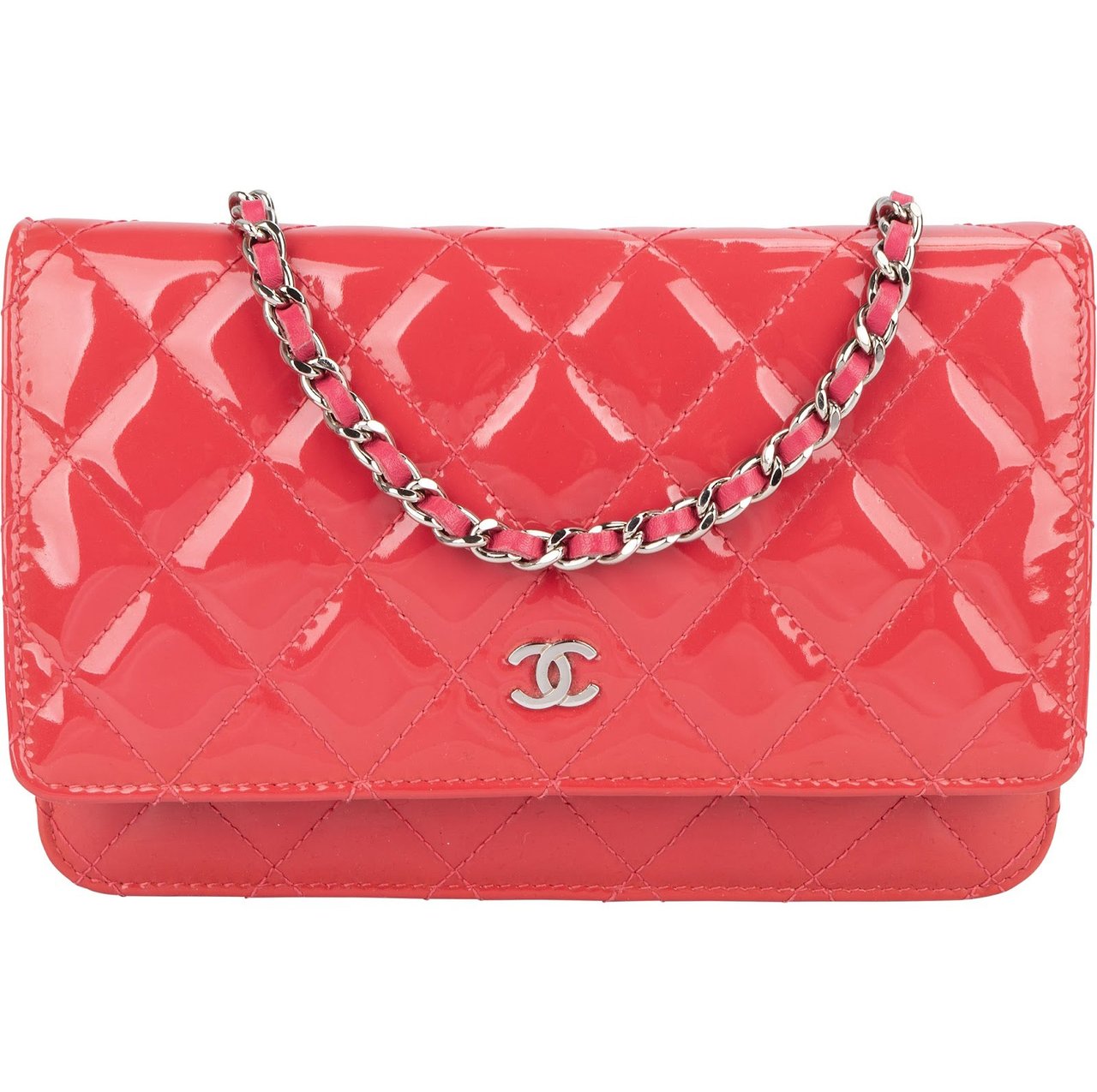 Chanel Quilted Patent Leather Wallet On Chain Crossbody Bag Rood