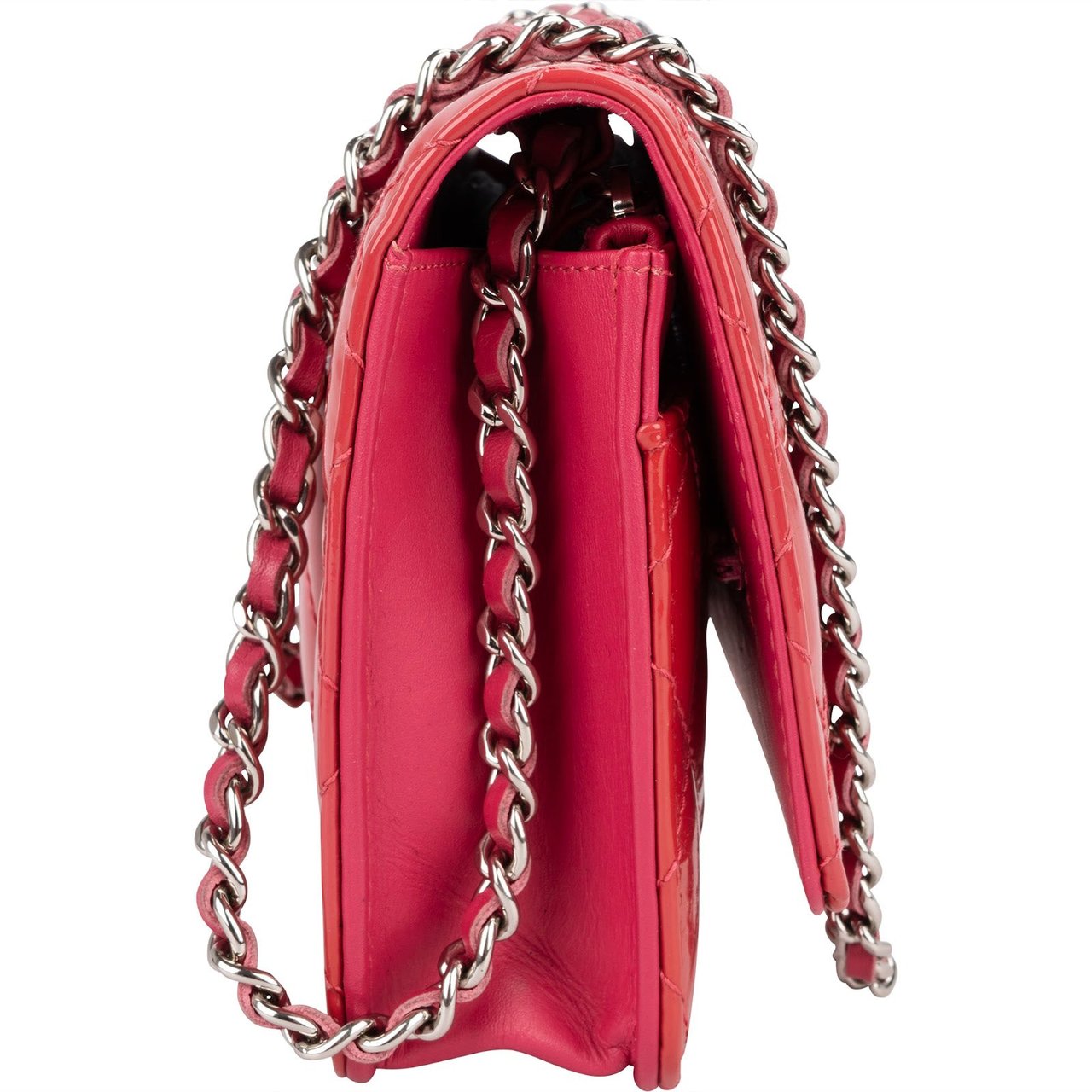 Chanel Quilted Patent Leather Wallet On Chain Crossbody Bag Rood