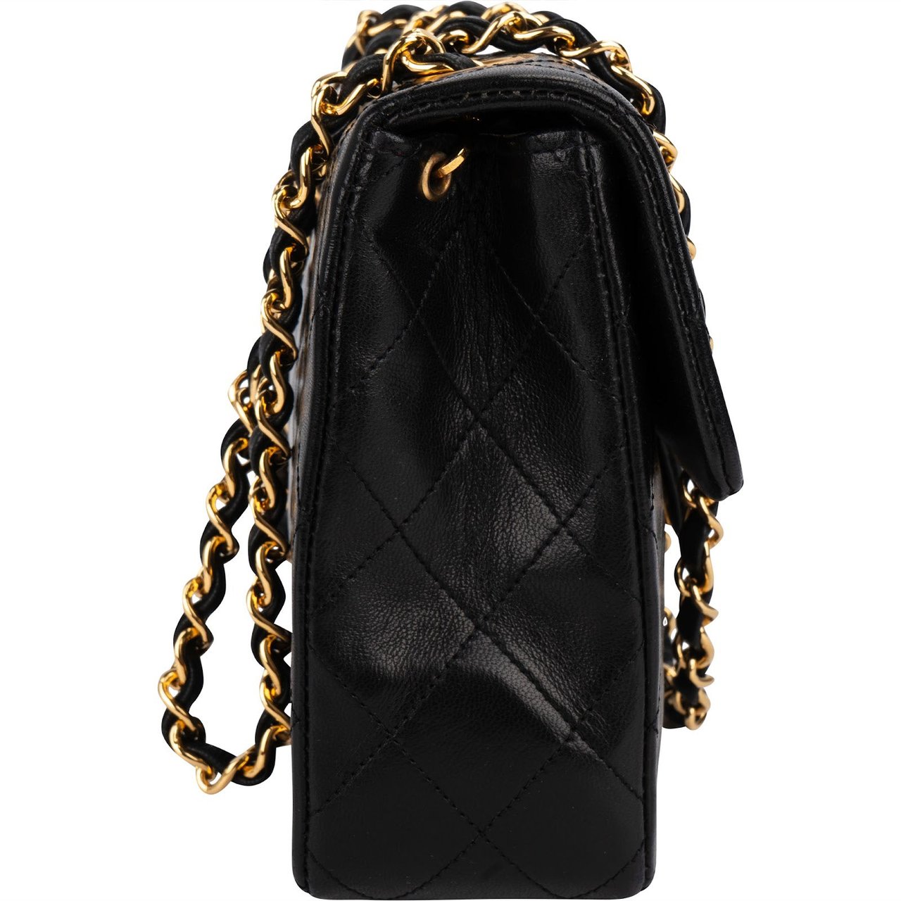 Chanel Quilted Lambskin Rectangular 24K Gold Single Flap Crossbody Bag Zwart