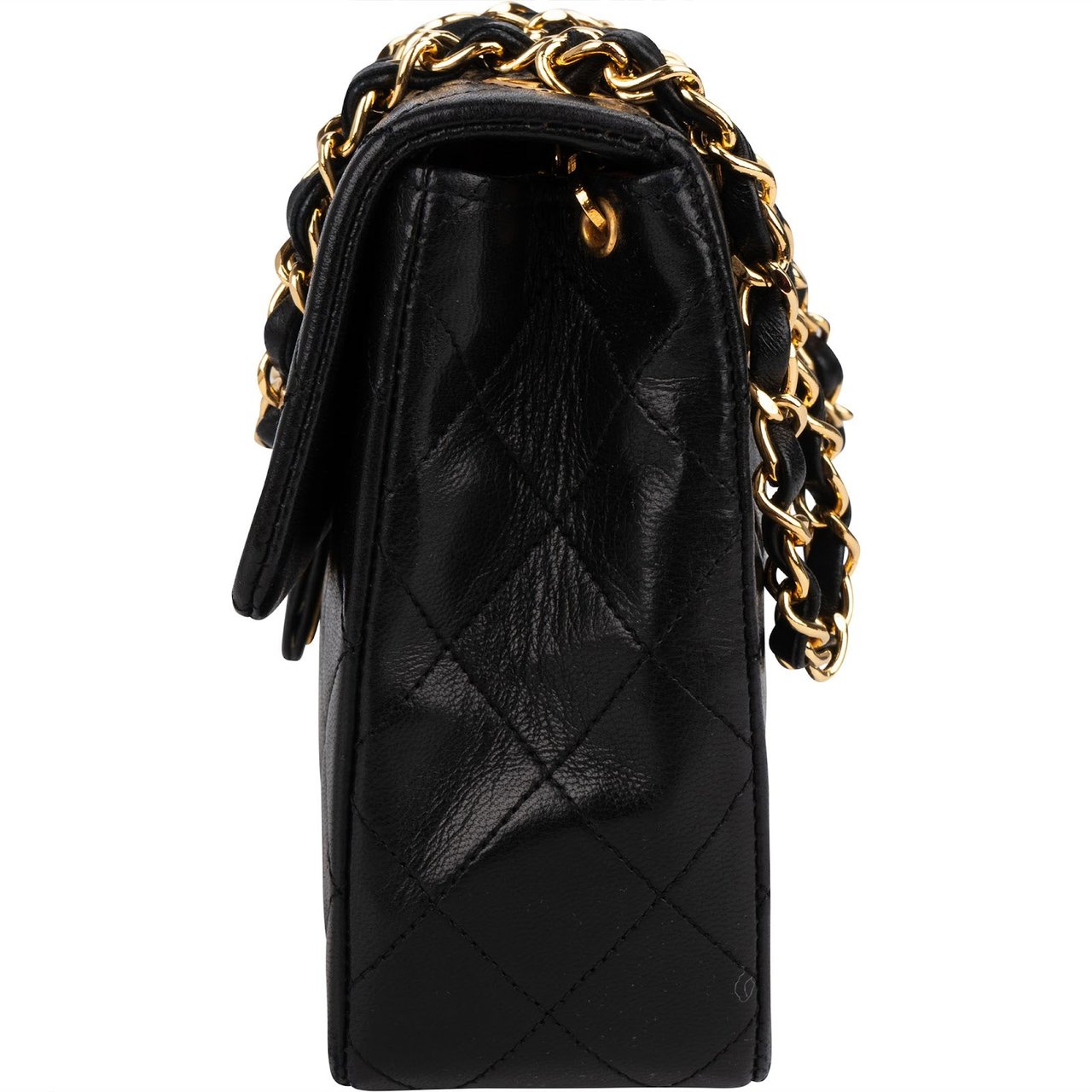 Chanel Quilted Lambskin Rectangular 24K Gold Single Flap Crossbody Bag Zwart