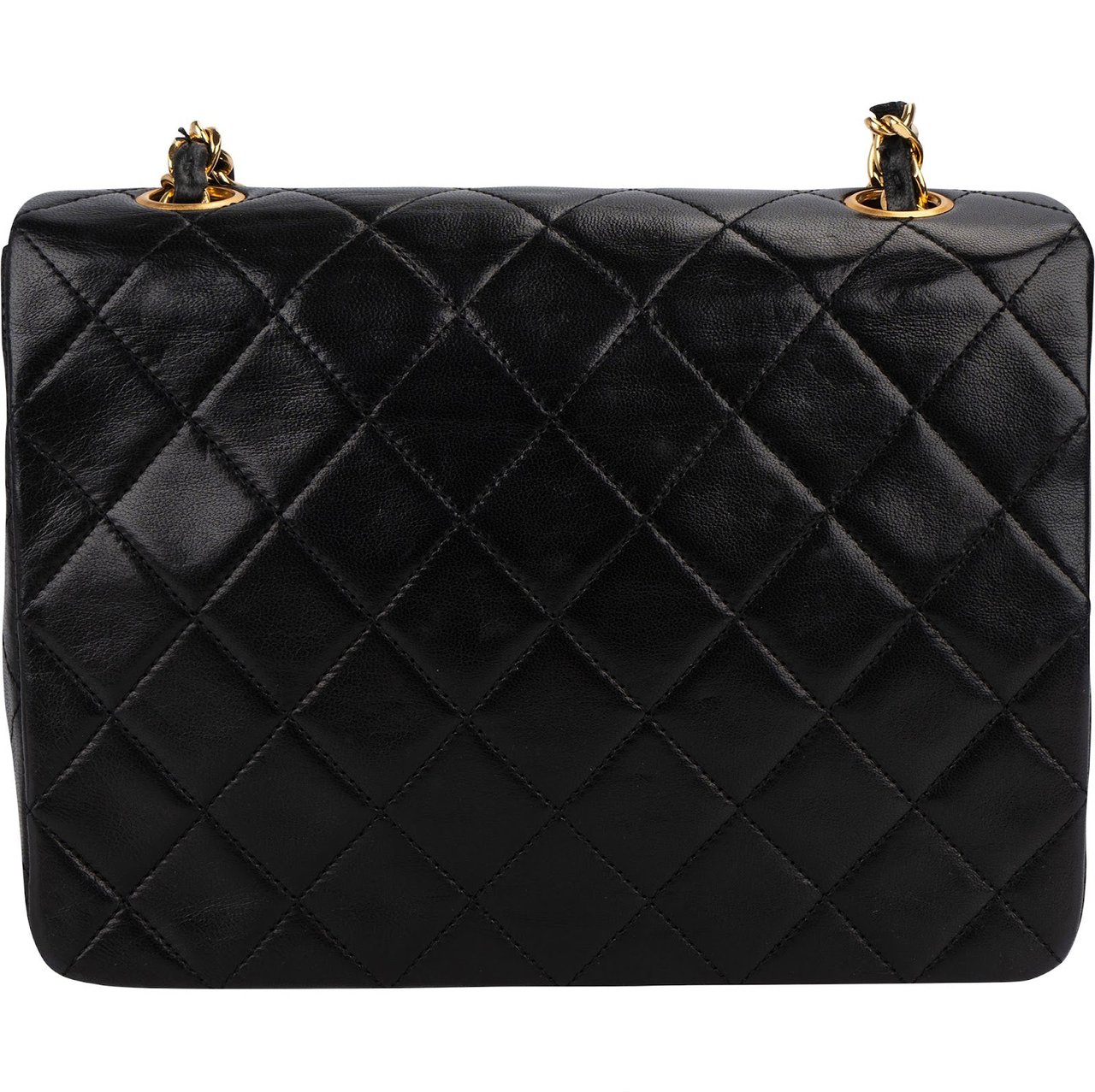 Chanel Quilted Lambskin Rectangular 24K Gold Single Flap Crossbody Bag Zwart