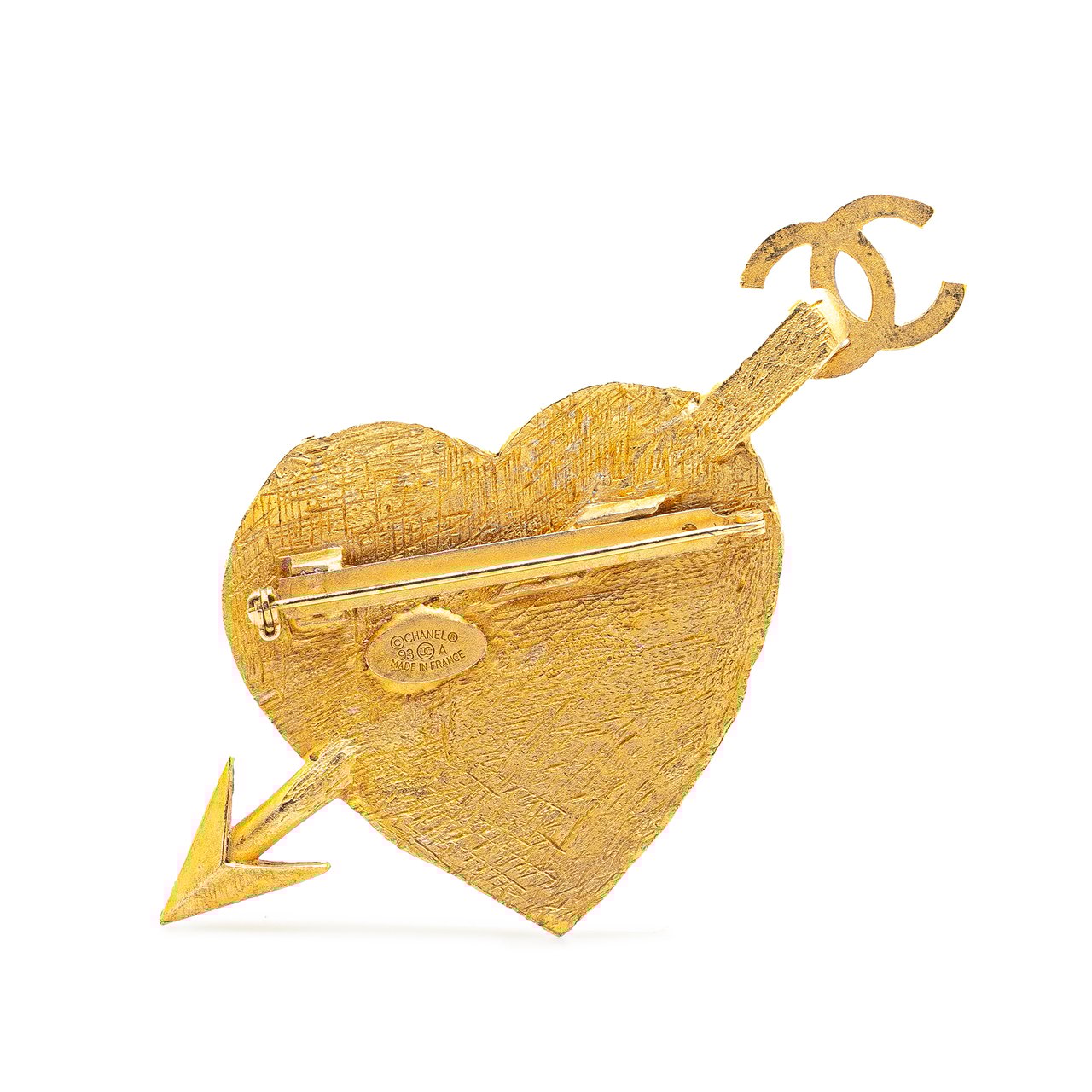 Chanel Gold Plated CC Heart and Arrow Brooch Goud