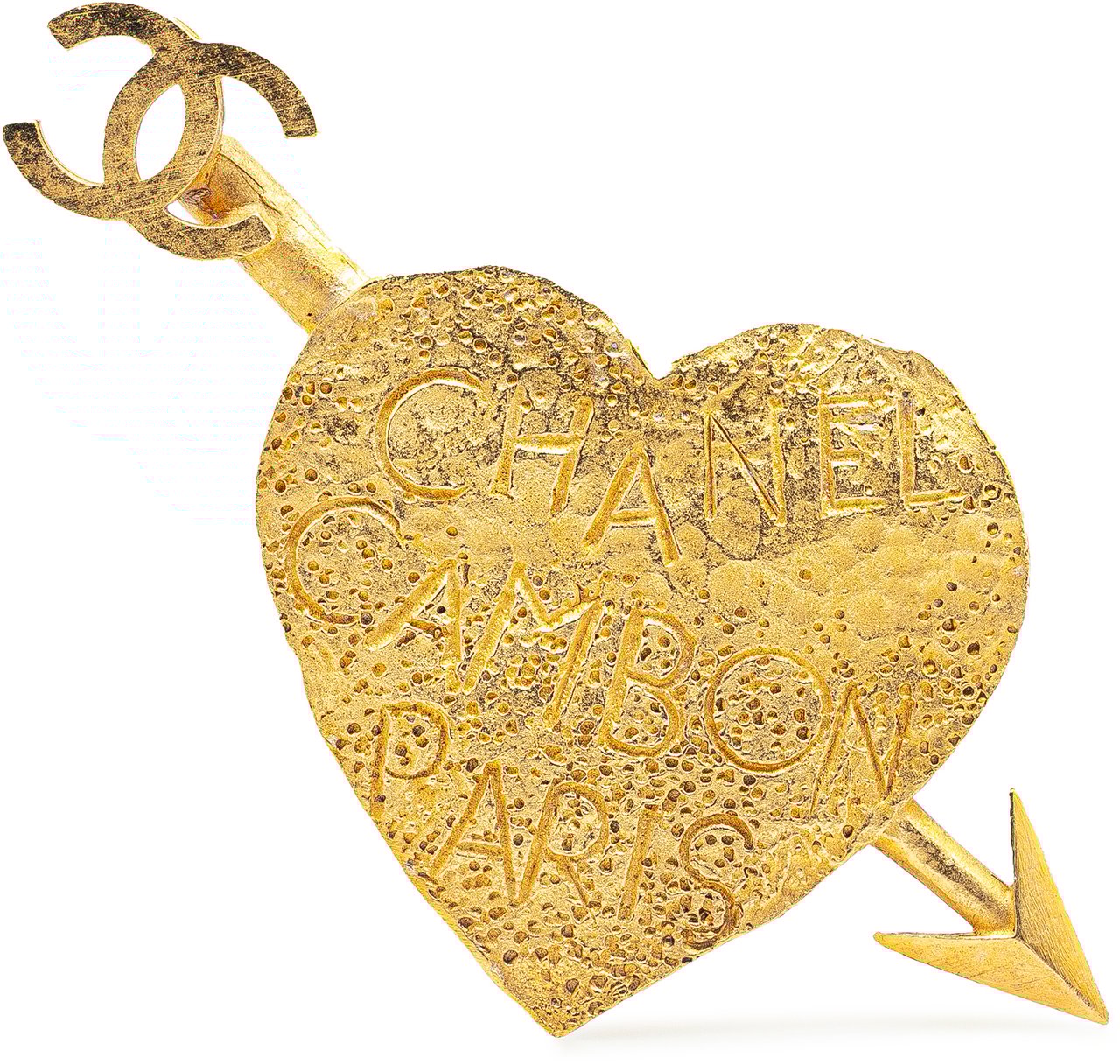 Chanel Gold Plated CC Heart and Arrow Brooch Goud