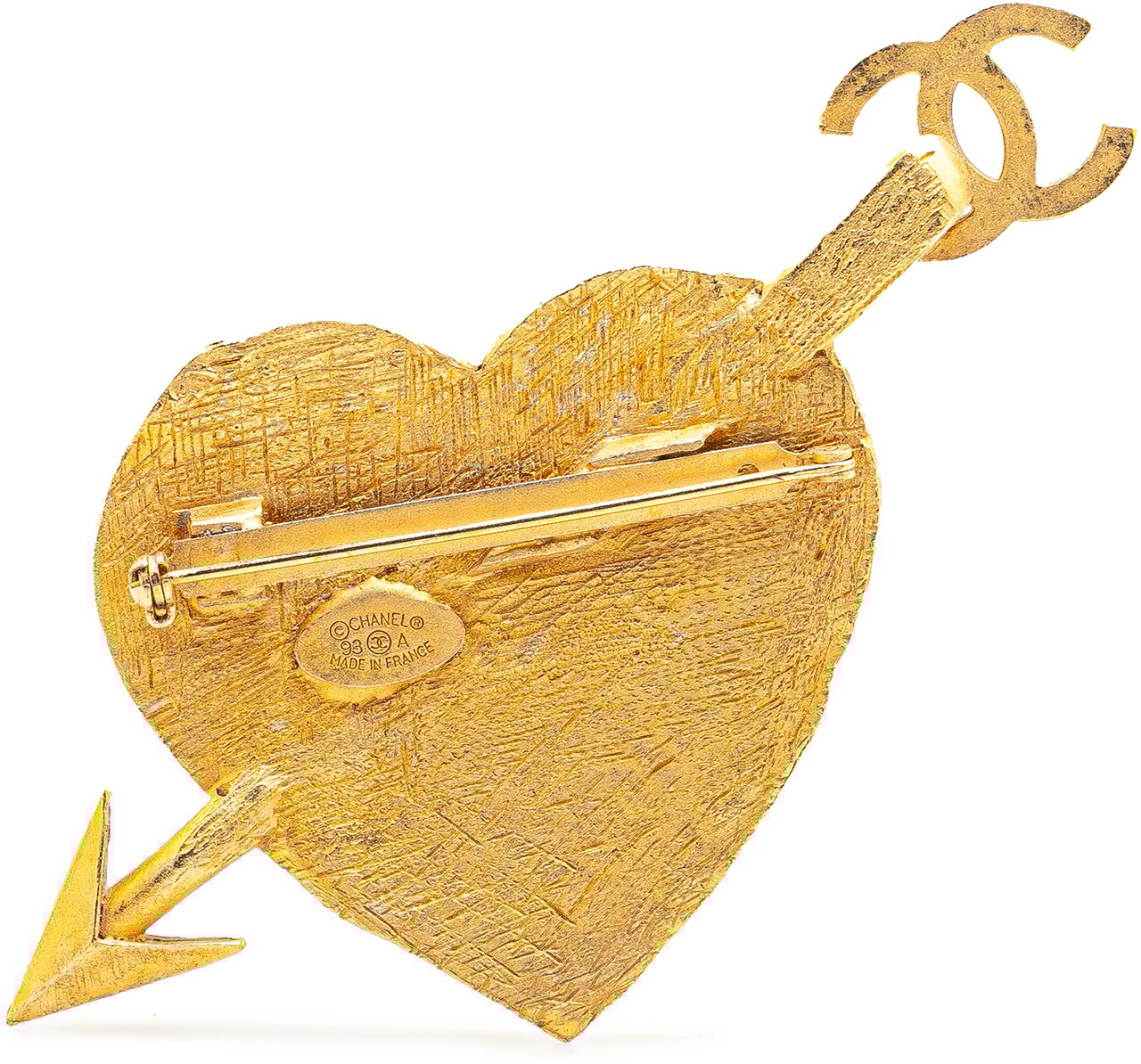 Chanel Gold Plated CC Heart and Arrow Brooch Goud