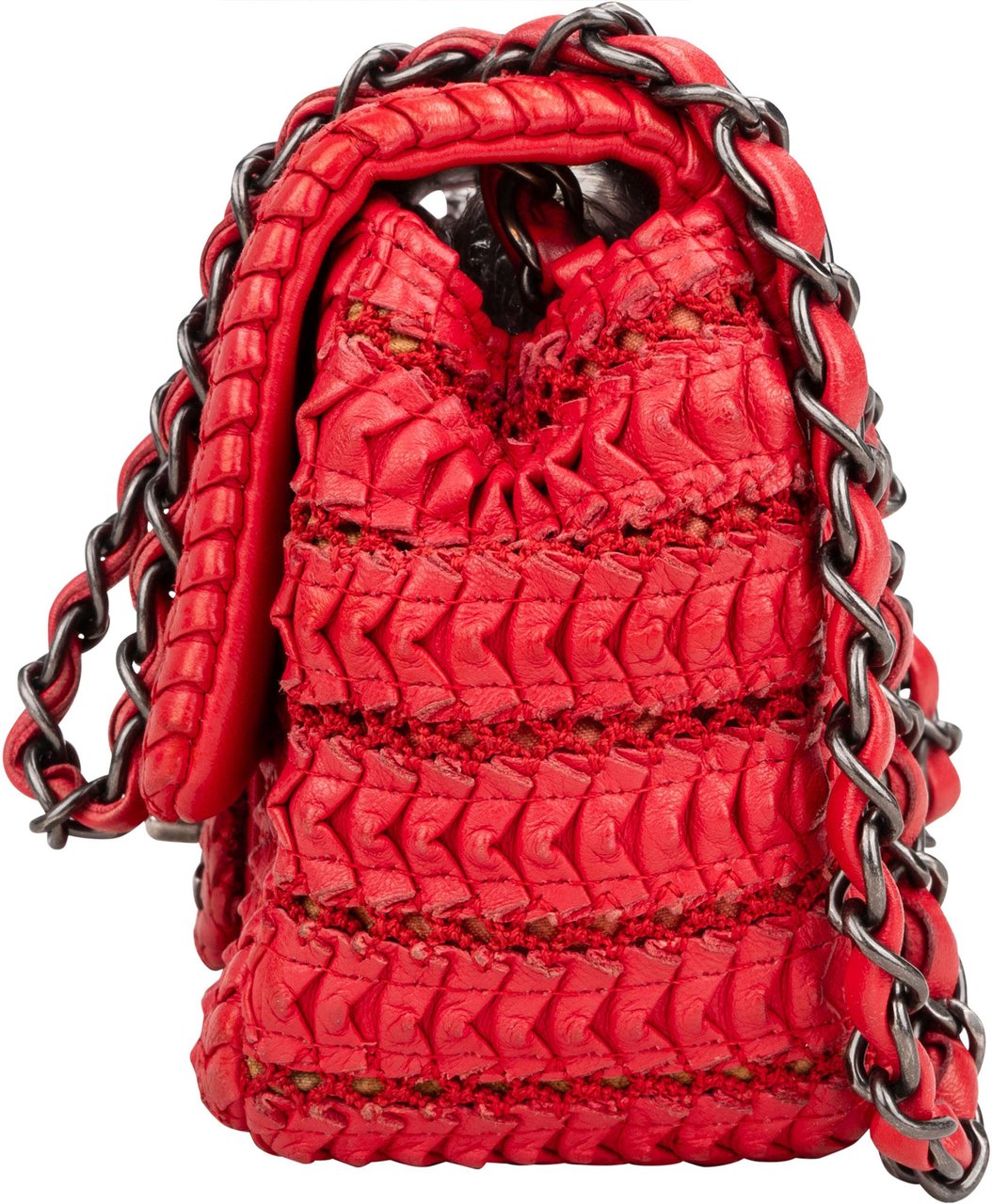 Chanel Red Seoul Crochet Antique Mini Single Flap Crossbody Bag Rood