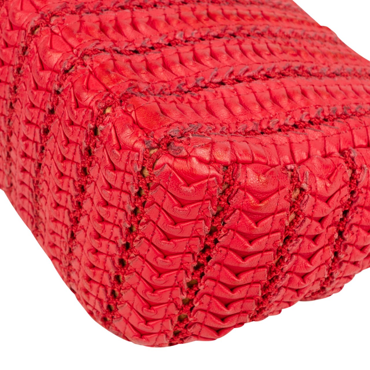 Chanel Red Seoul Crochet Antique Mini Single Flap Crossbody Bag Rood