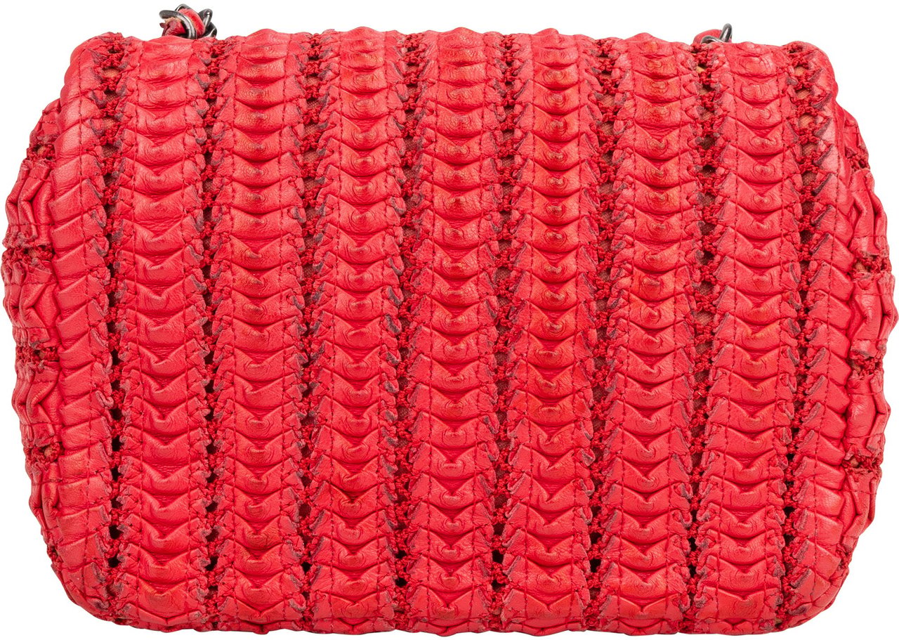 Chanel Red Seoul Crochet Antique Mini Single Flap Crossbody Bag Rood