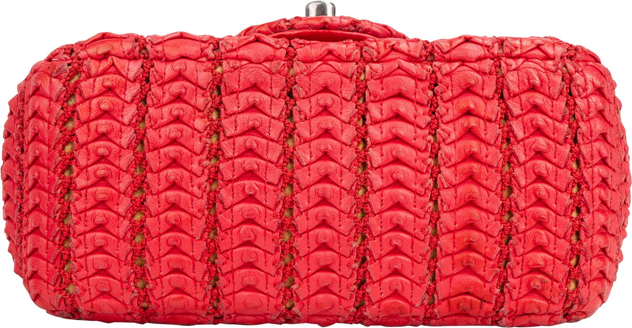 Chanel Red Seoul Crochet Antique Mini Single Flap Crossbody Bag Rood
