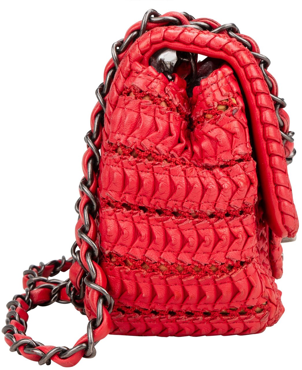 Chanel Red Seoul Crochet Antique Mini Single Flap Crossbody Bag Rood