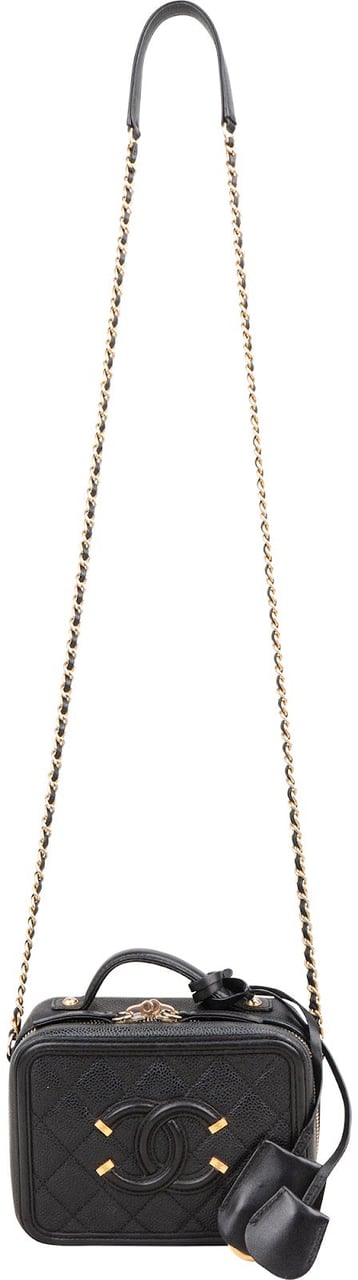 Chanel Caviar Leather Filigree Vanity Case Crossbody Bag Zwart