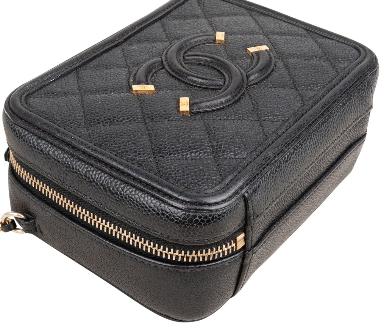 Chanel Caviar Leather Filigree Vanity Case Crossbody Bag Zwart