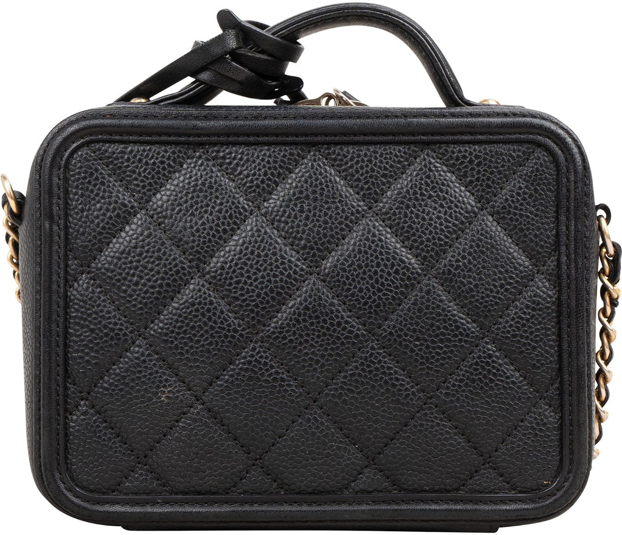 Chanel Caviar Leather Filigree Vanity Case Crossbody Bag Zwart