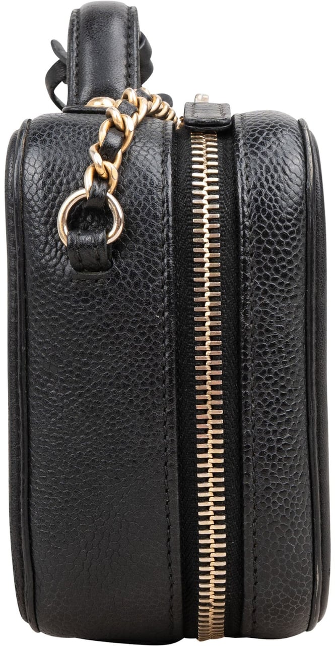 Chanel Caviar Leather Filigree Vanity Case Crossbody Bag Zwart