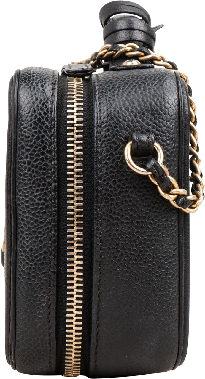 Chanel Caviar Leather Filigree Vanity Case Crossbody Bag Zwart