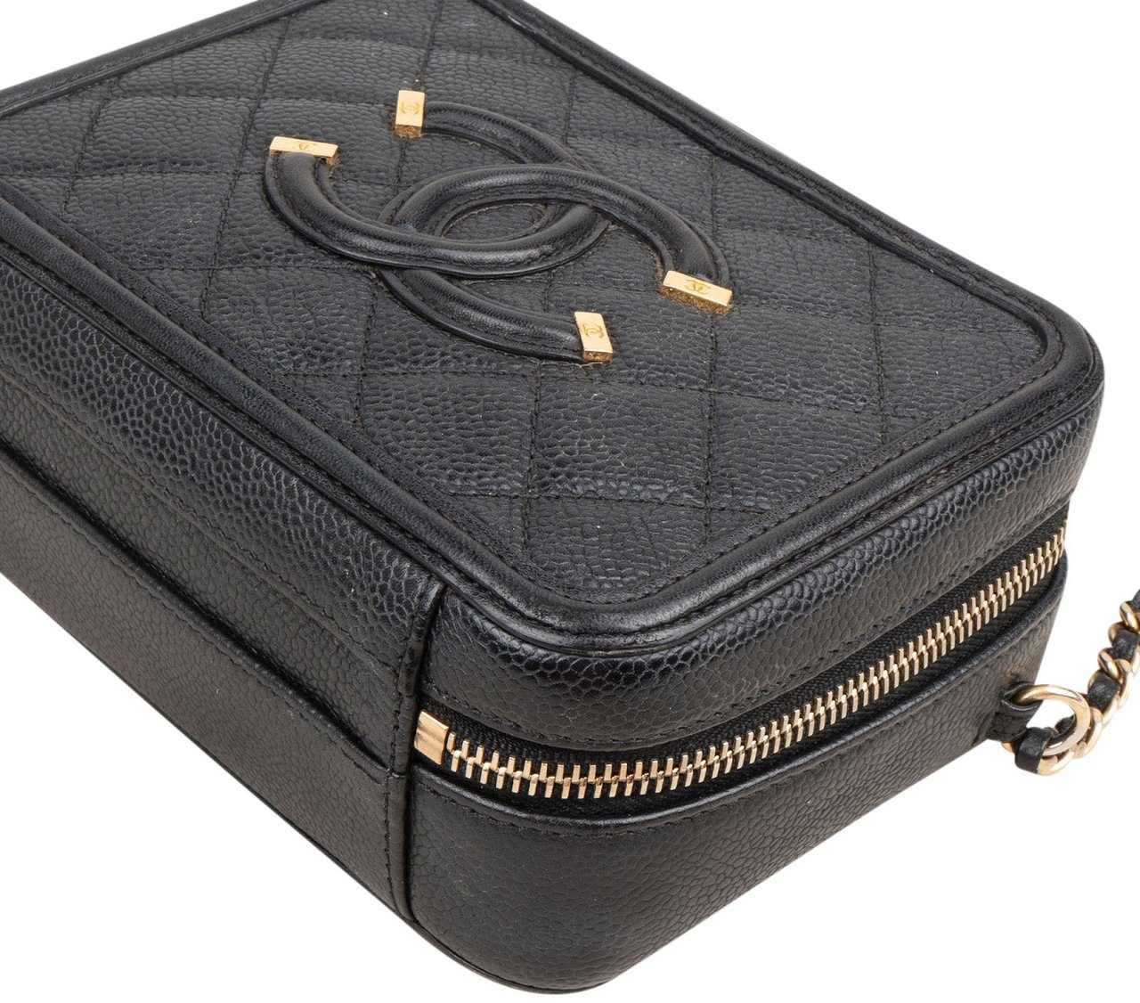Chanel Caviar Leather Filigree Vanity Case Crossbody Bag Zwart