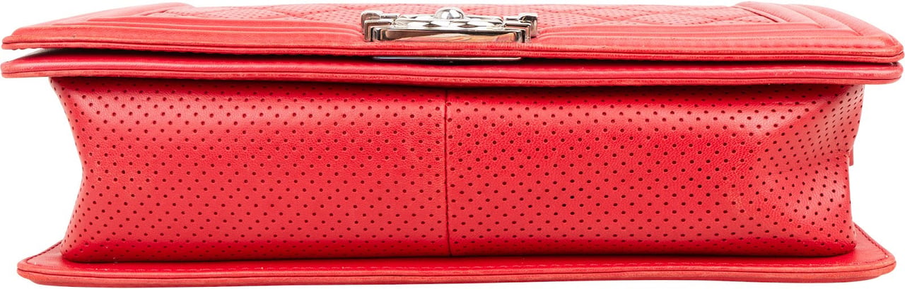 Chanel Quilted Perforated Leather Large Boy Single Flap Crossbody Bag Rood