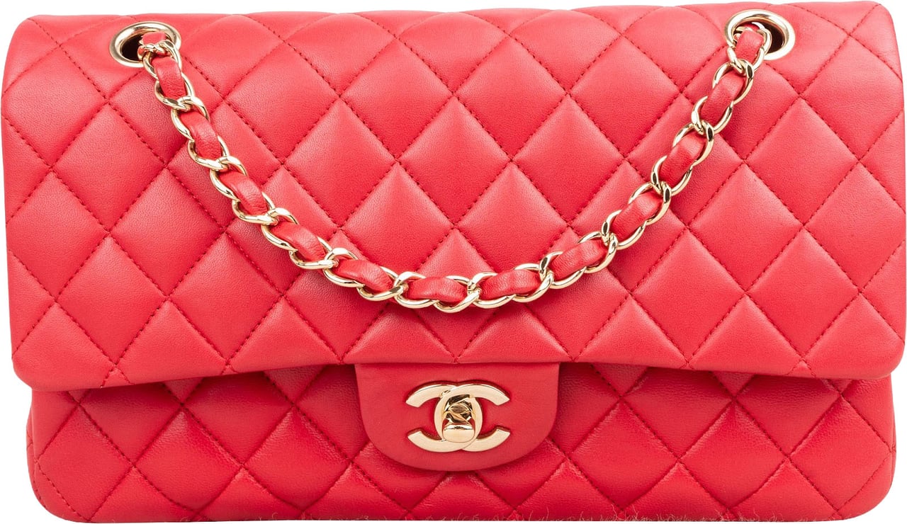 Chanel Quilted Lambskin Medium Double Flap Shoulder Bag Hot Pink Rood