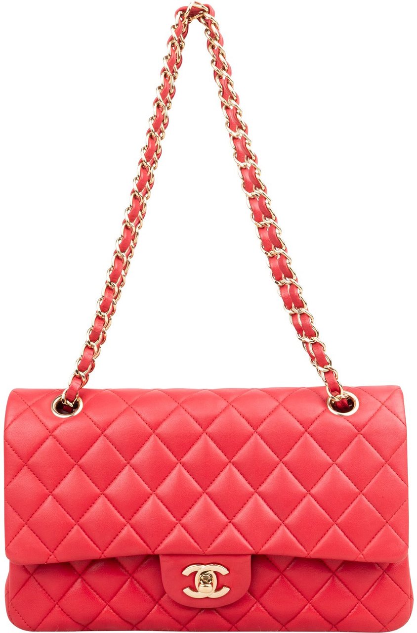 Chanel Quilted Lambskin Medium Double Flap Shoulder Bag Hot Pink Rood