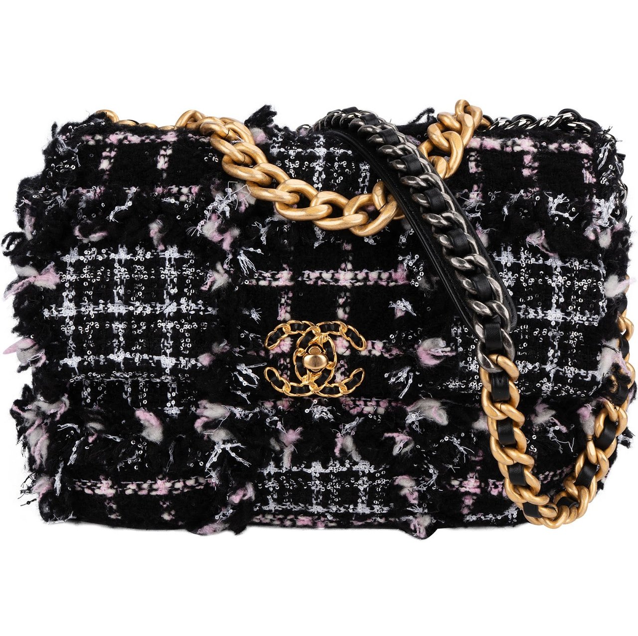 Chanel 19 Tweed Single Flap Crossbody Bag Zwart